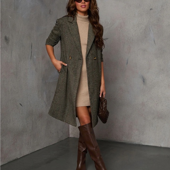 Vici On the Road Herringbone Print Trench Coat - Picture 1 of 4